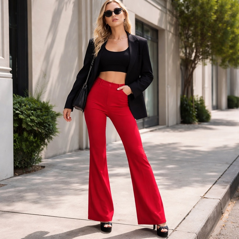 Vintage 90s Red Trousers| Stretch Viscose Lycra | Size S